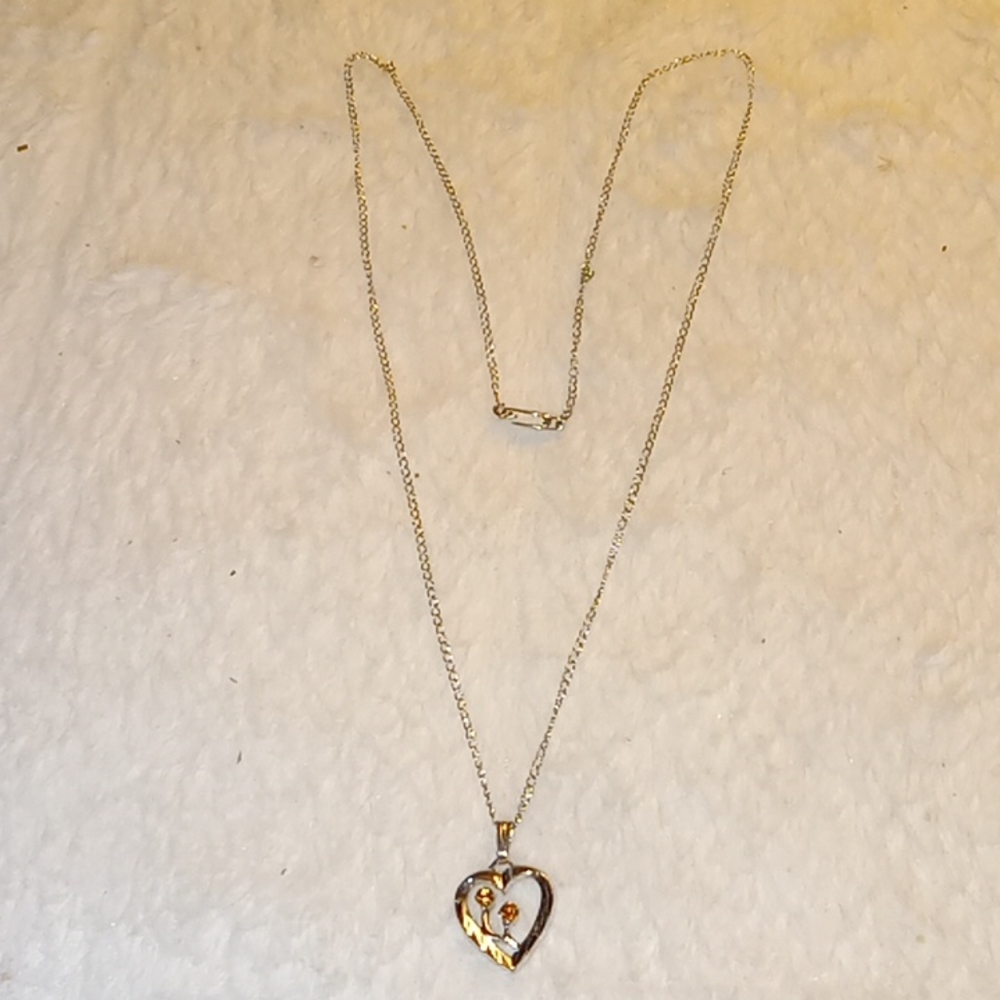 Citrine Heart Solid Sterling Silver Necklace